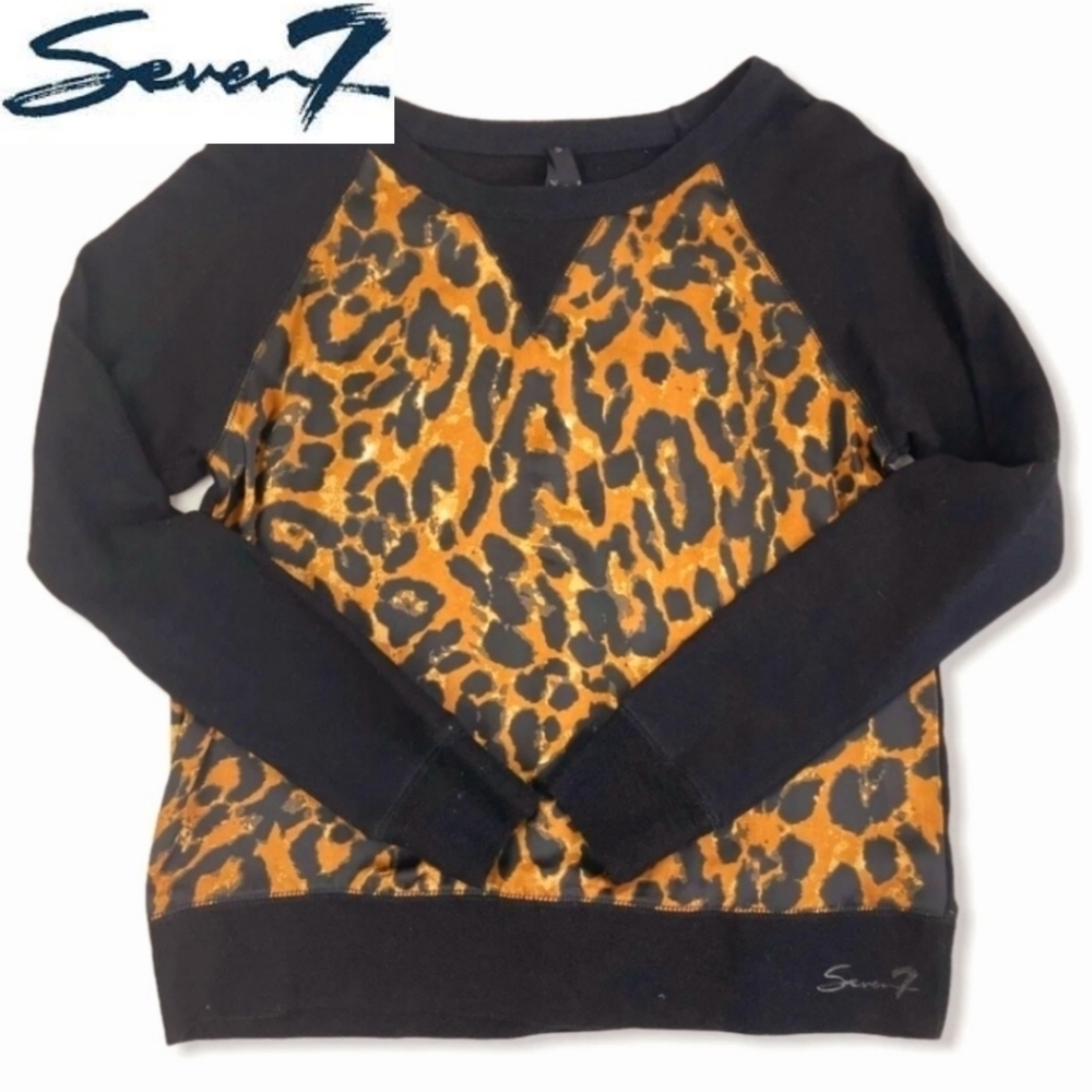 Seven7 Terry Cloth Silky Leopard Print Sweatshirt Sz Medium
